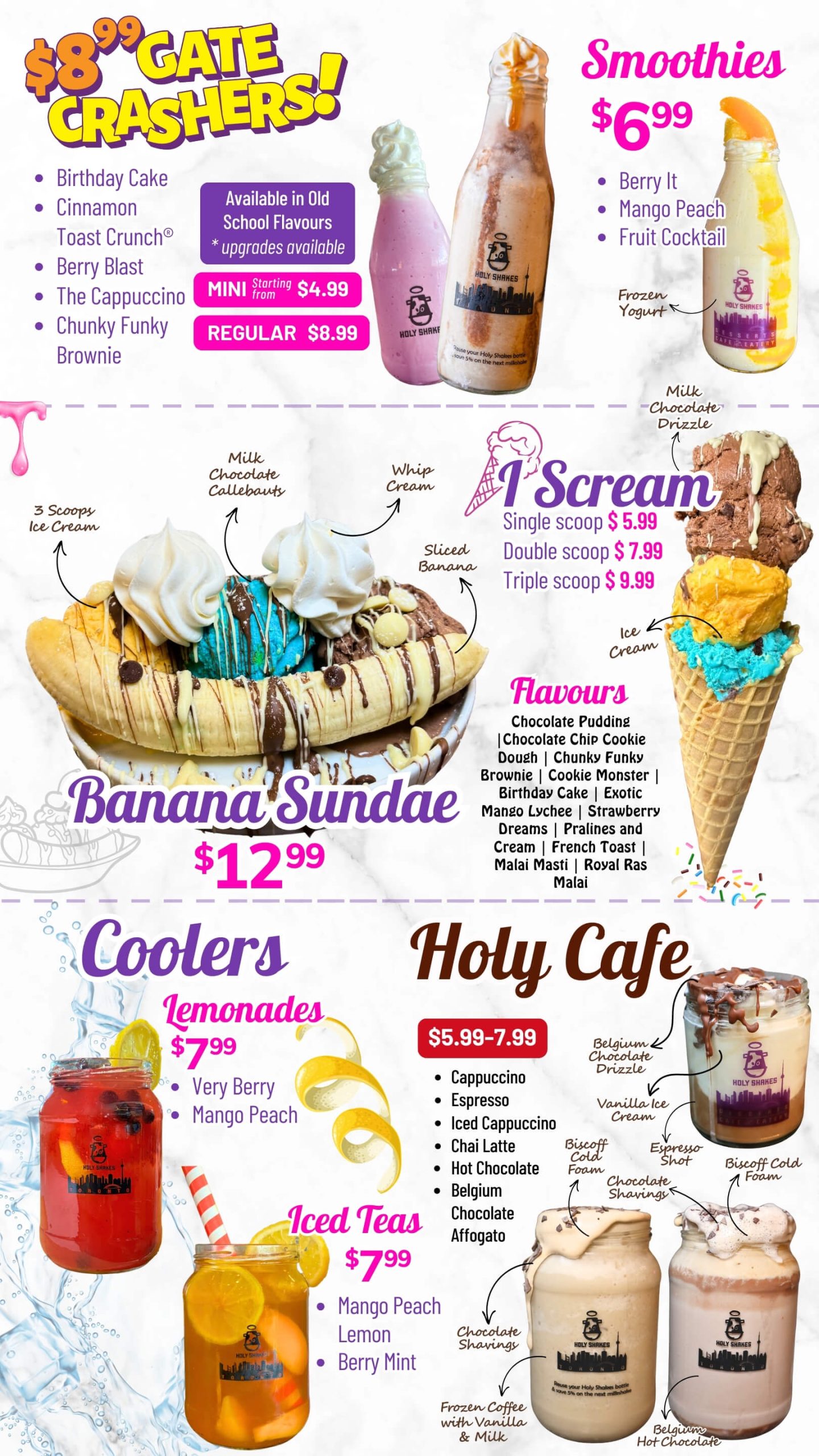 holyshakes menu milkshakes gate crashers smoothies coolers cafe