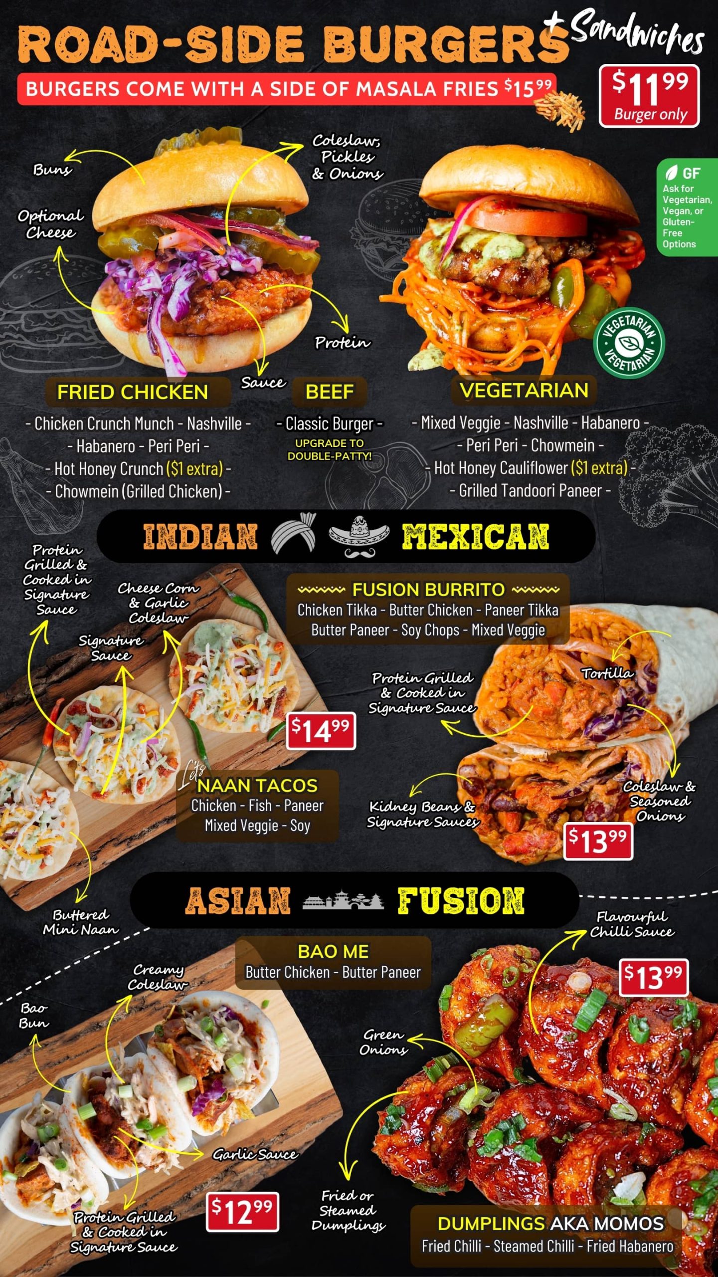 holyshakes menu burgers indian mexican asian fusion